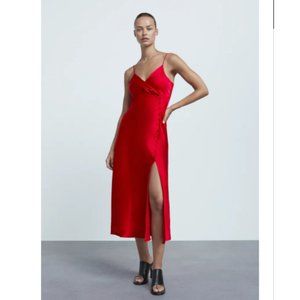 Zara 'Lingerie-Style' Satin Slip Dress (Red)
